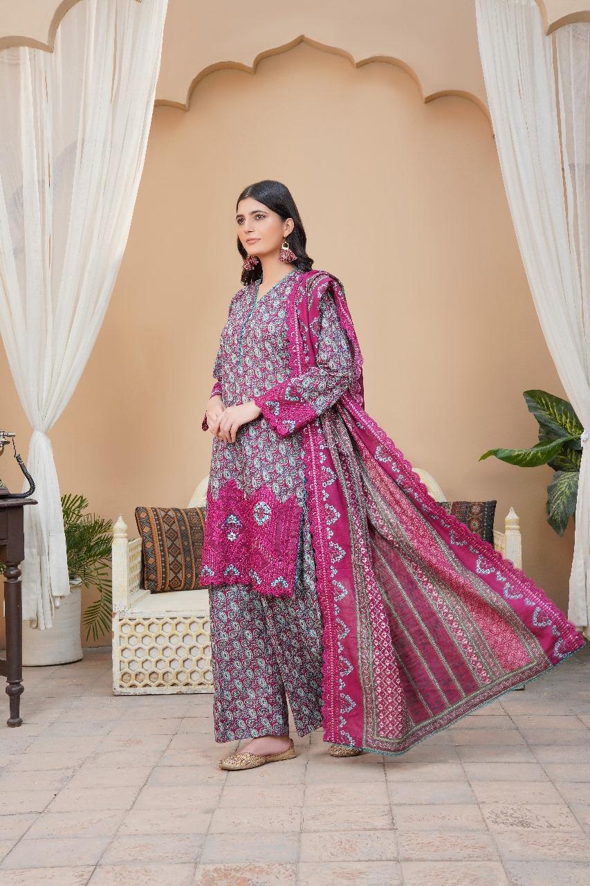 3 Pcs Women's Unstitched Purple Khaddar Suit