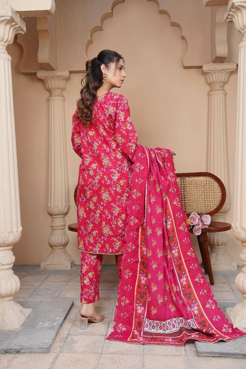 3 Pcs Women's Unstitched Pink Khaddar Suit