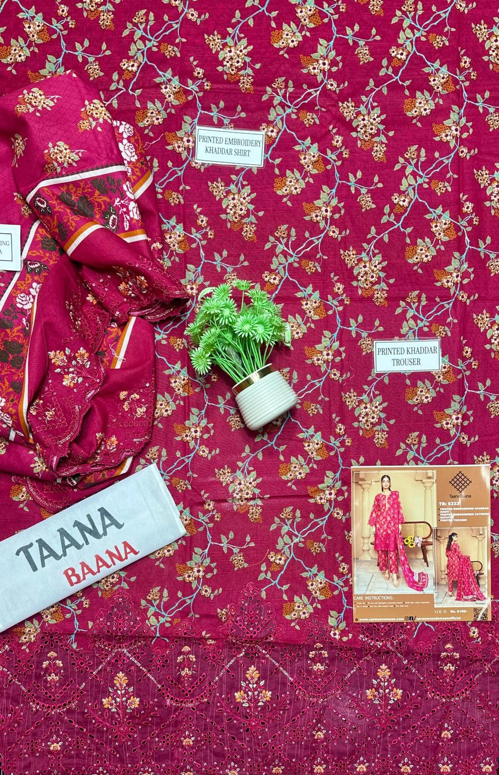 3 Pcs Women's Unstitched Pink Khaddar Suit