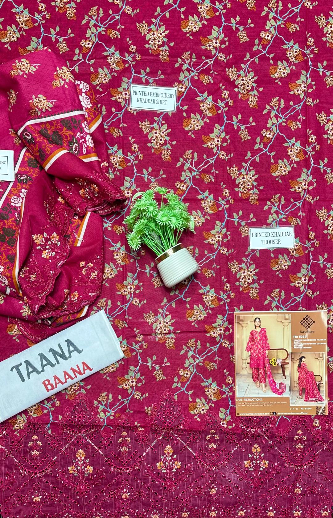 3 Pcs Women's Unstitched Pink Khaddar Suit
