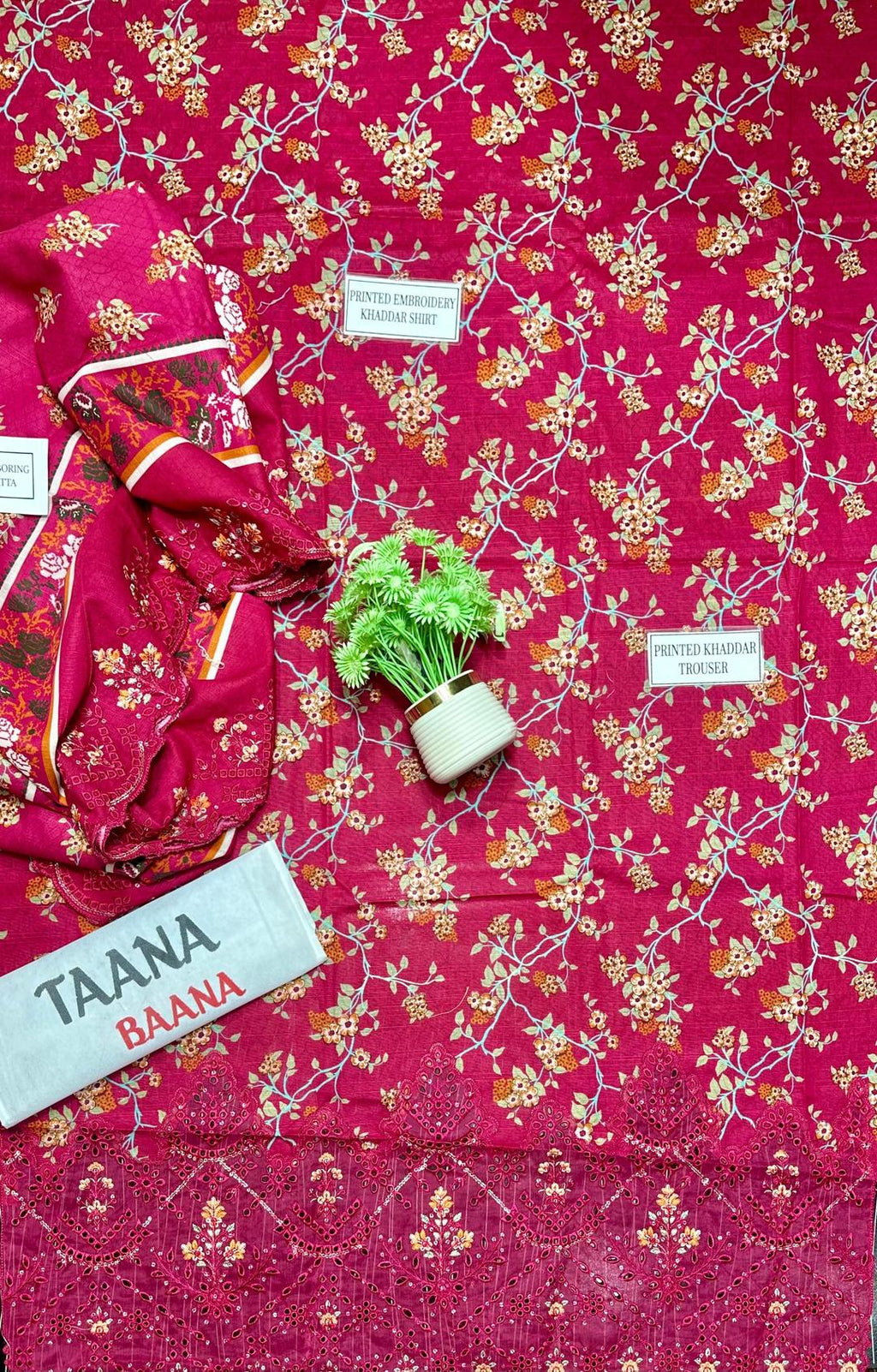 3 Pcs Women's Unstitched Pink Khaddar Suit