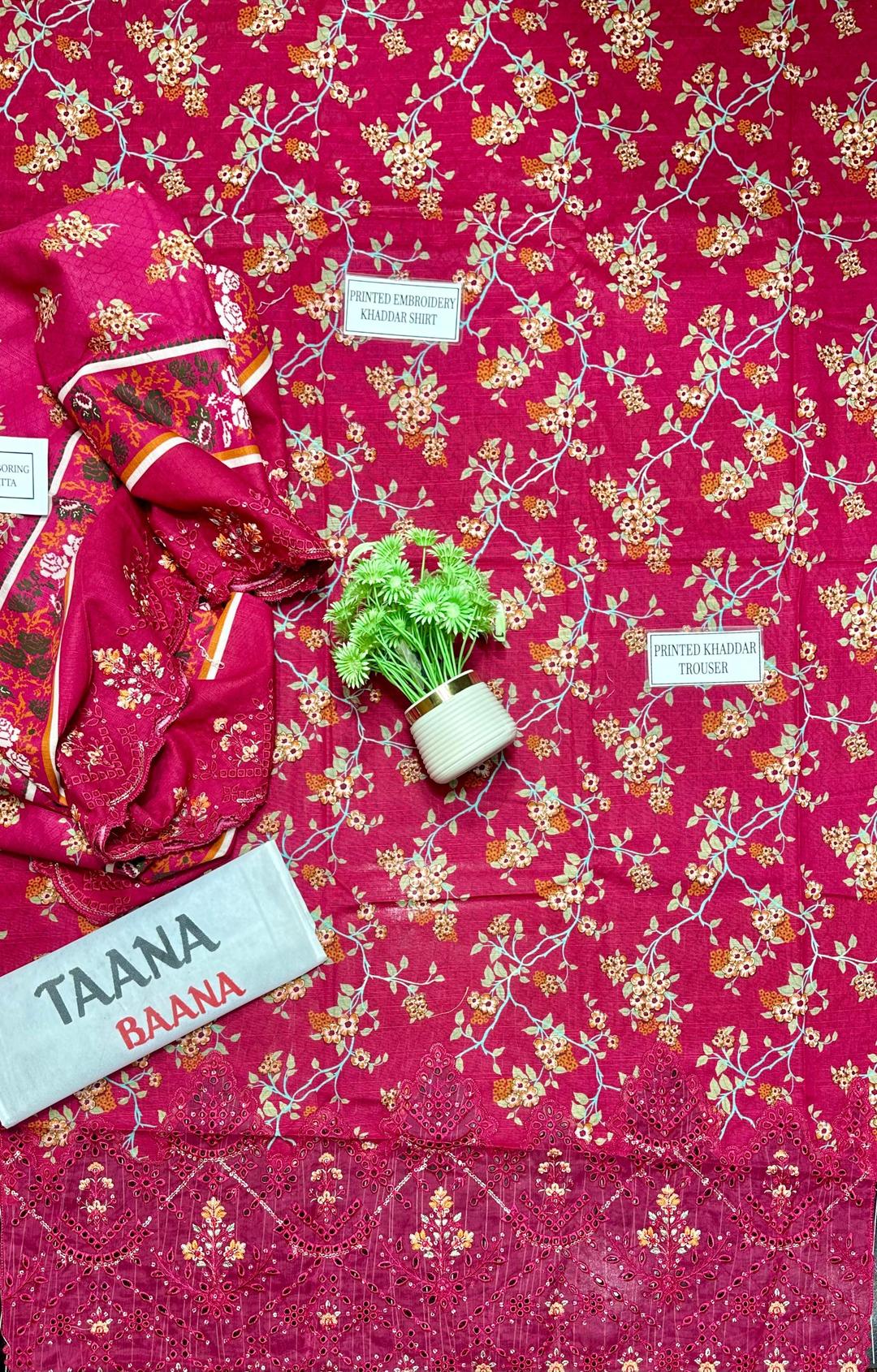 3 Pcs Women's Unstitched Pink Khaddar Suit