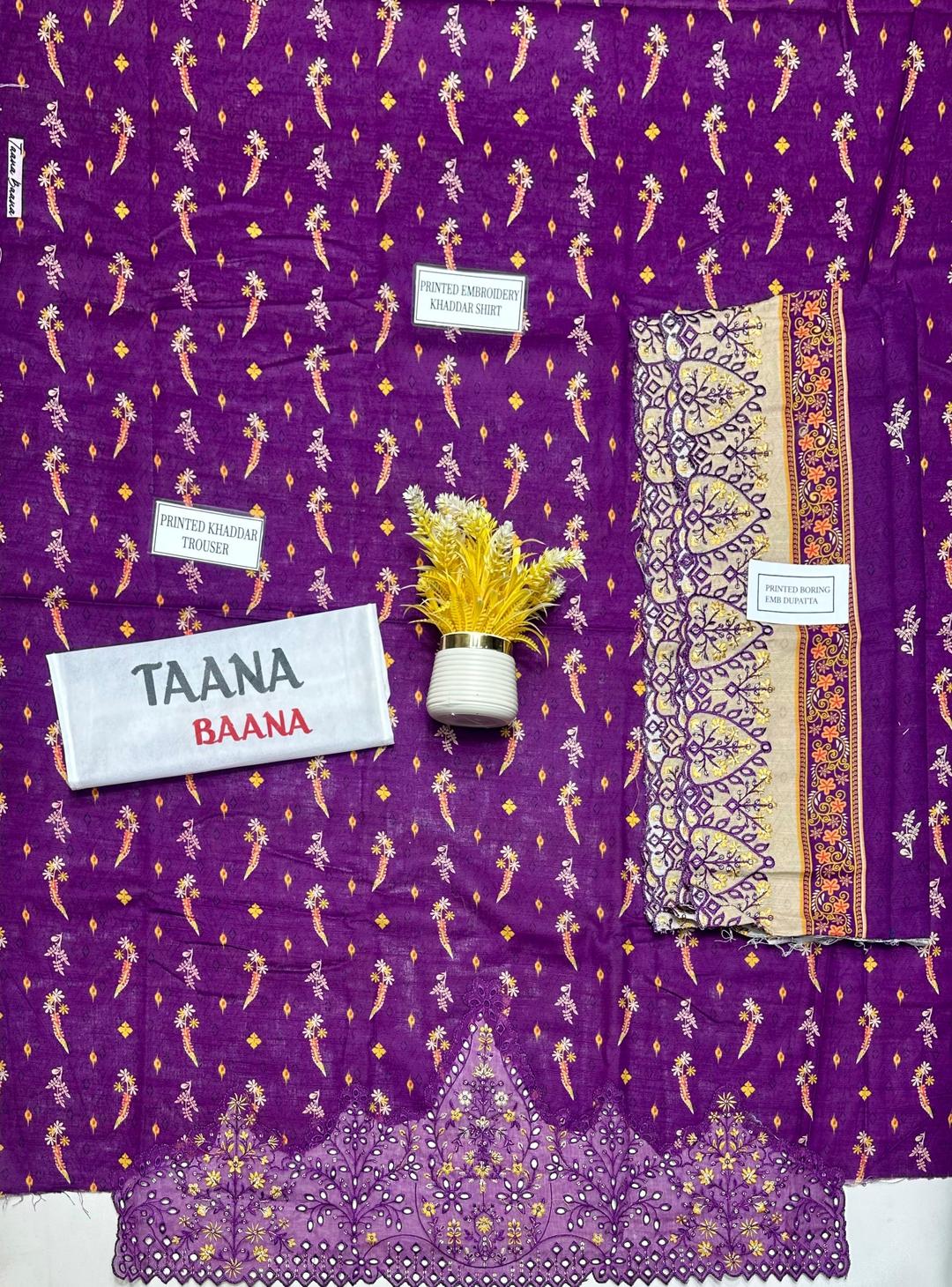 3 Pcs Women's Unstitched Purple Khaddar Suit