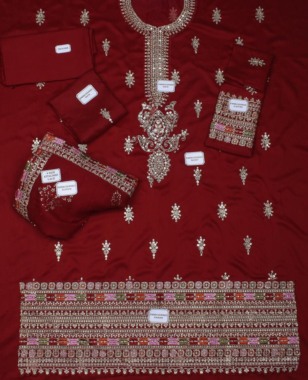 3 Pcs Women's Unstitched Maroon Viscose Suit