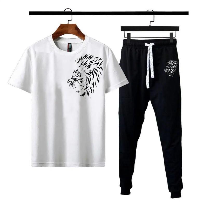 Men’s Polyester Printed Track Suit – 2 Pcs White Activewear Set
