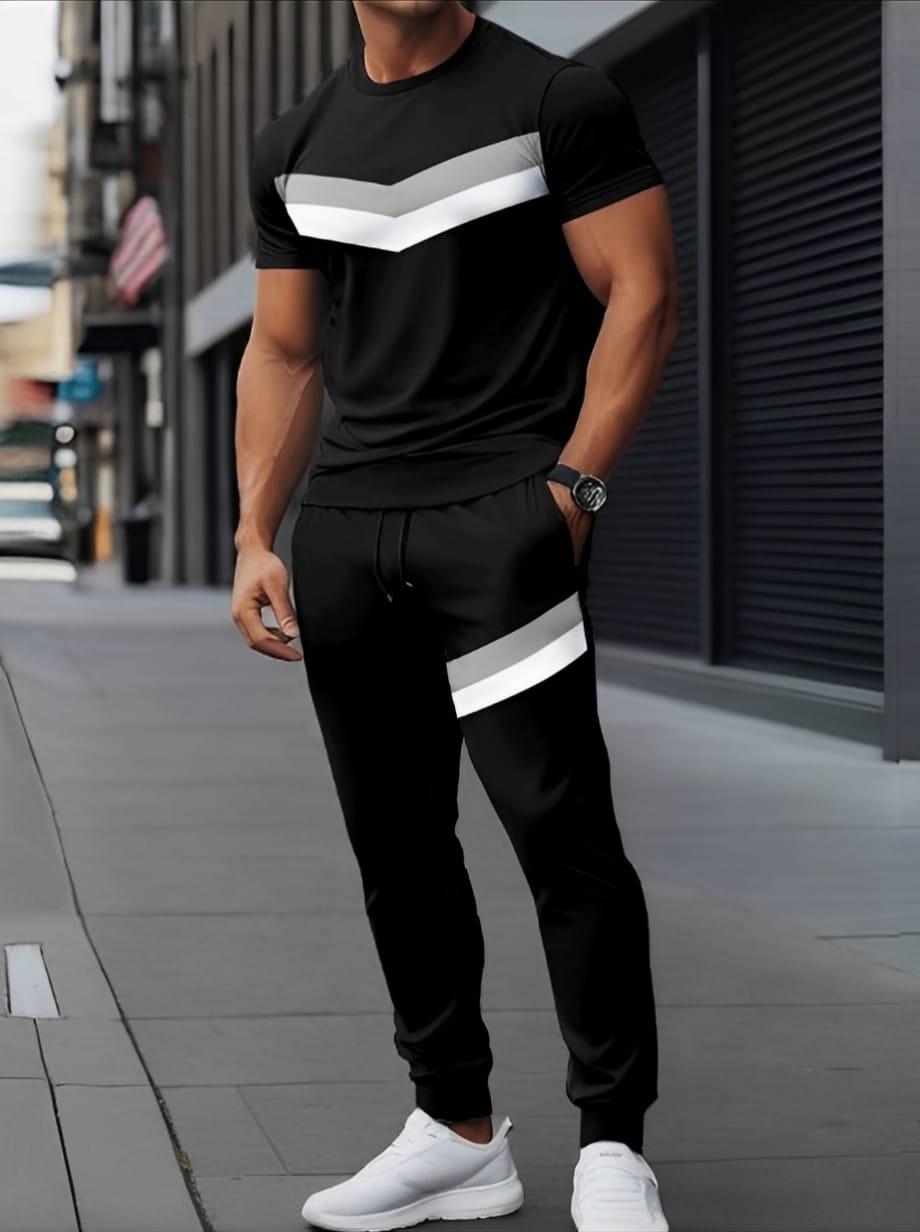 Men's Micro Two-Piece Plain Round Neck Set