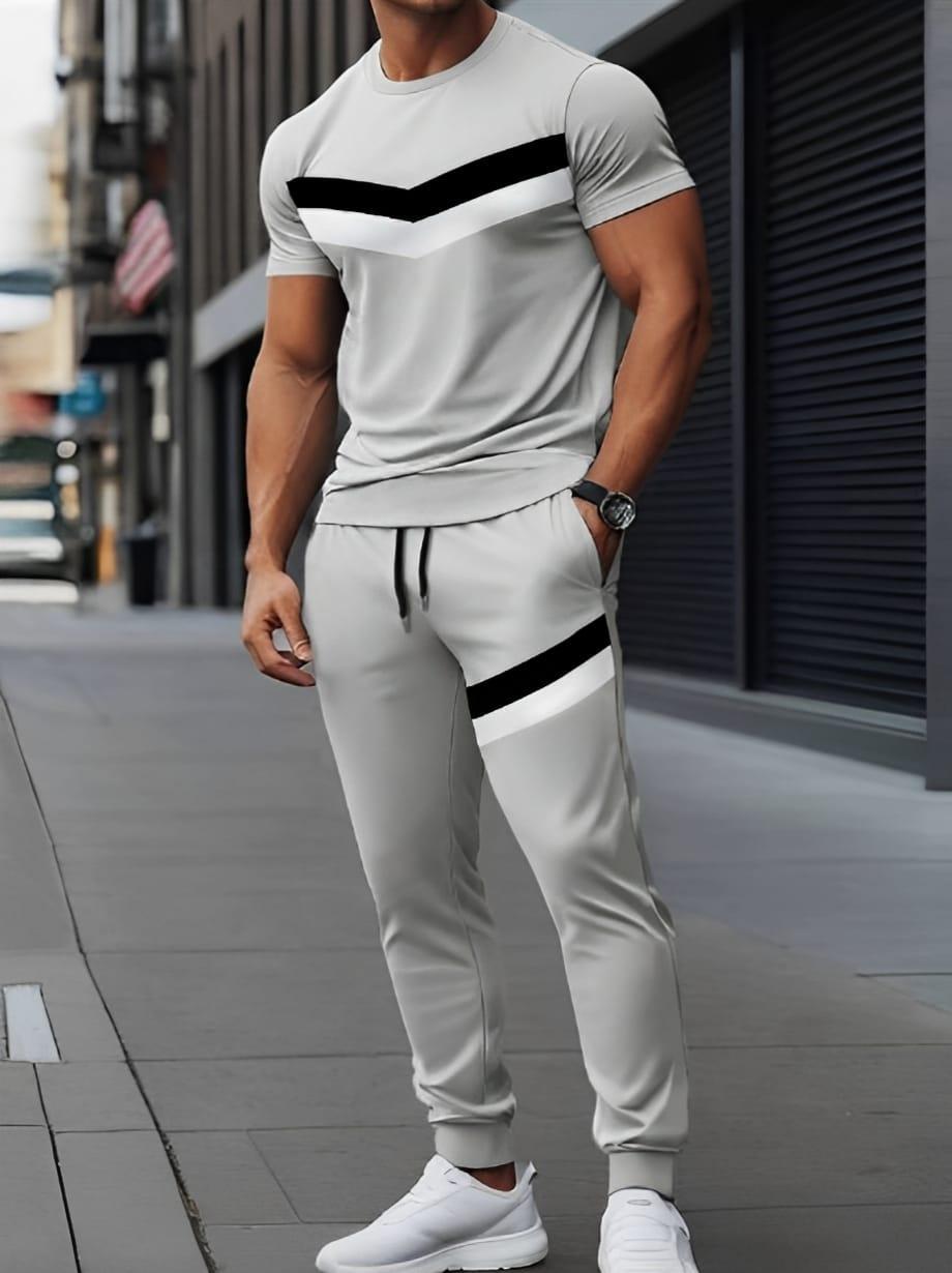 Men's Micro Two-Piece Plain Round Neck Set