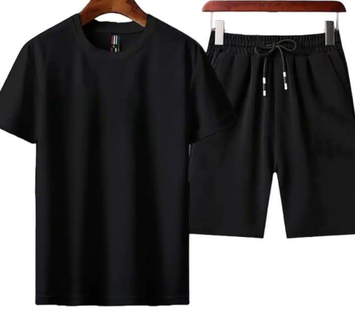 Men’s Plain Black Cotton T-Shirt & Shorts Tracksuit