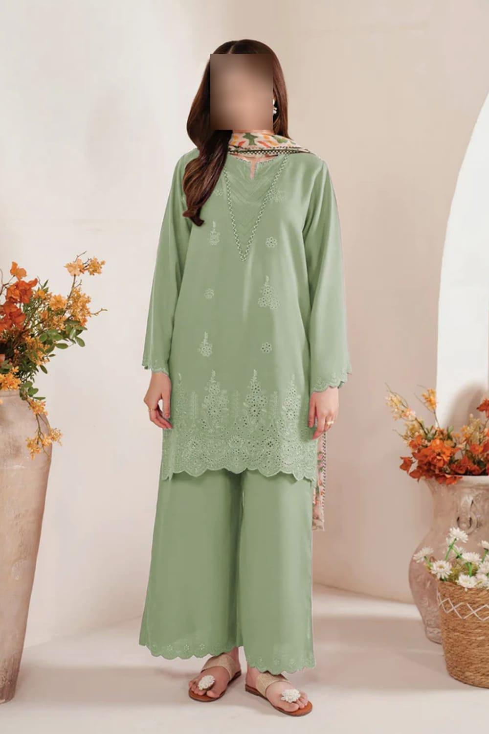 3 Pcs Women's Unstitched Chikankari Embroidered Suit