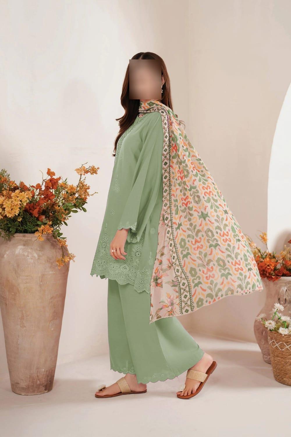 3 Pcs Women's Unstitched Chikankari Embroidered Suit