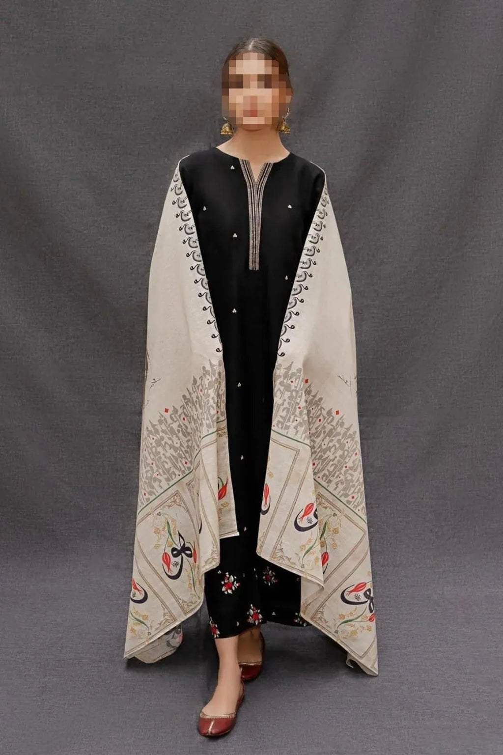 3 Pcs Women's Unstitched Dhanak Embroidered Suit