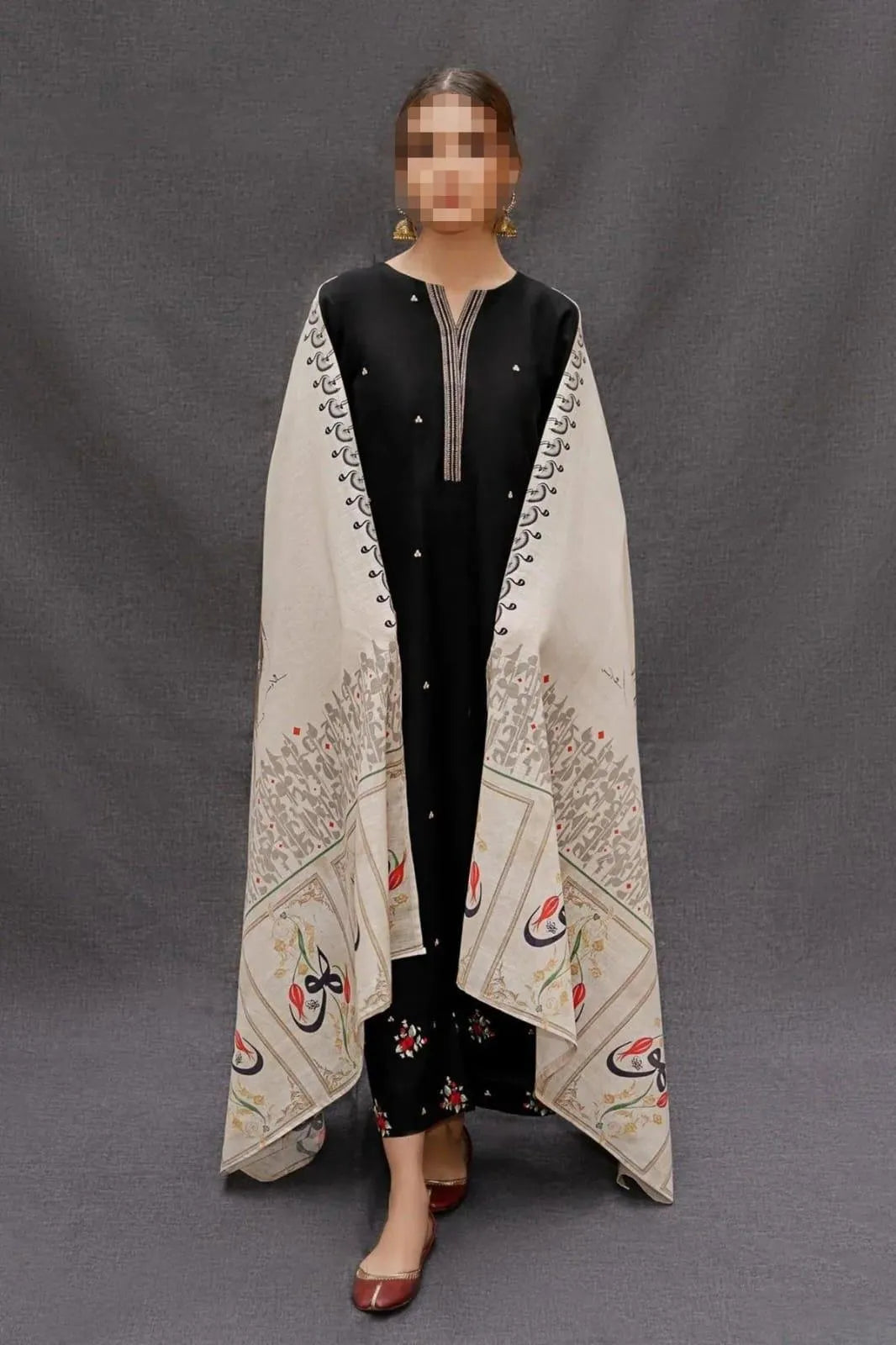 3 Pcs Women's Unstitched Dhanak Embroidered Suit
