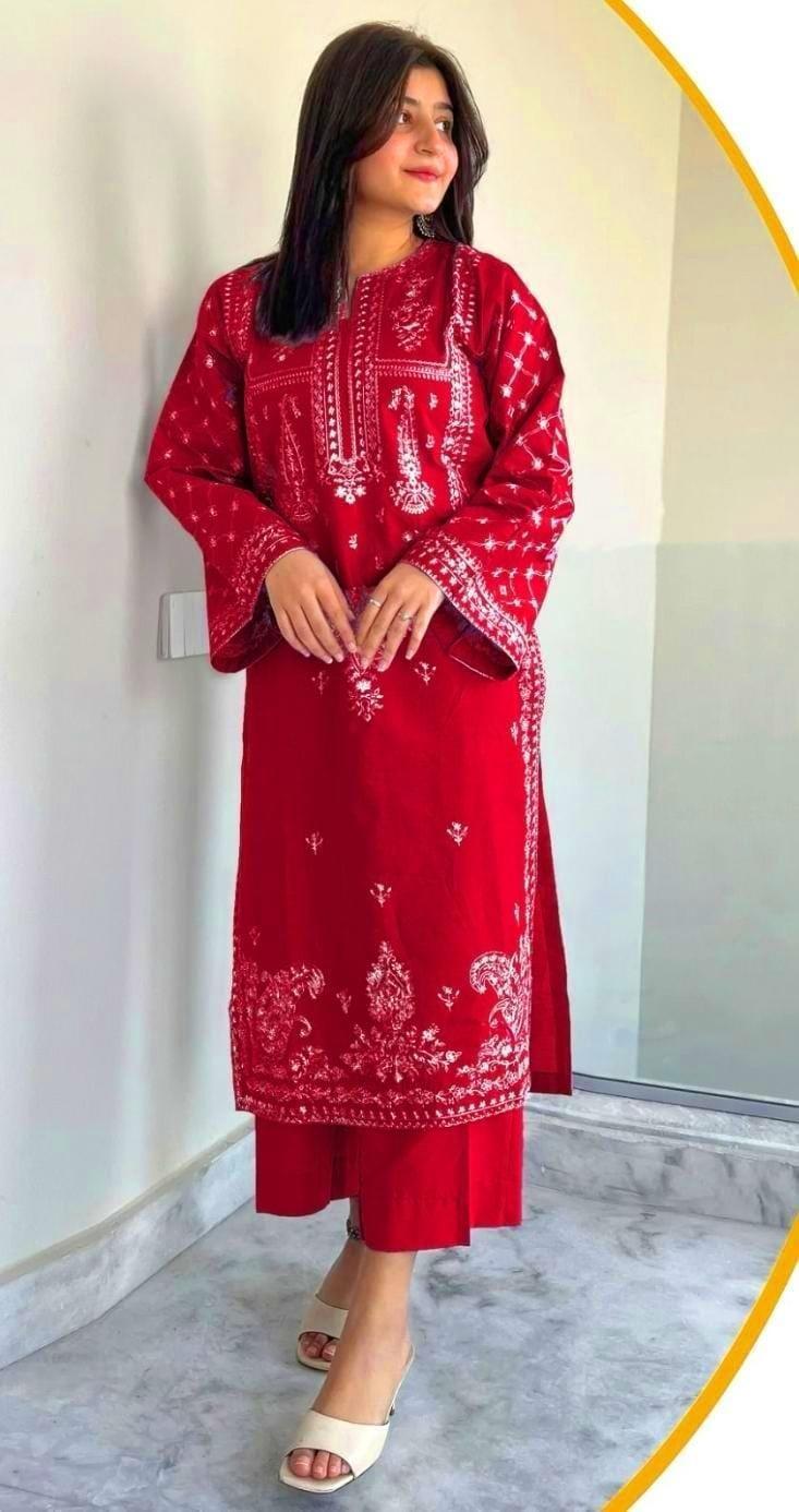2 Pcs Women's Unstitched Embroidered Suit