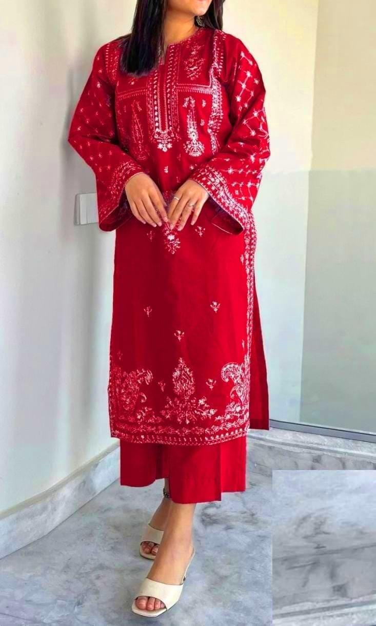 2 Pcs Women's Unstitched Embroidered Suit