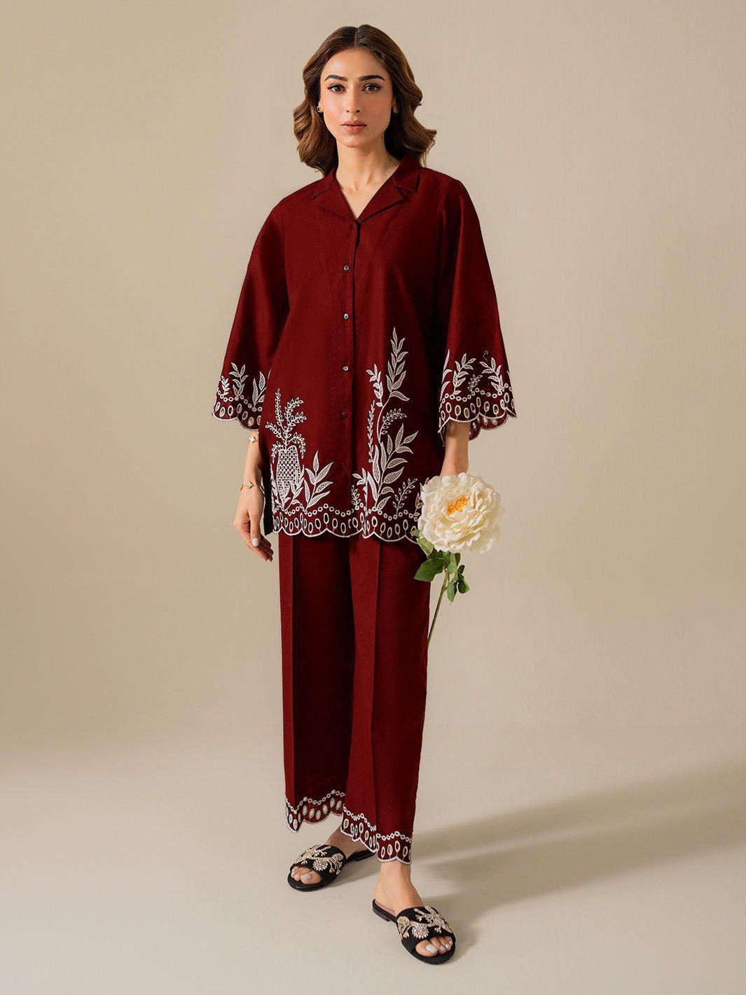 2 Pcs Women's Stitched Cotton Net Digital Print Shirt and Trouser Set