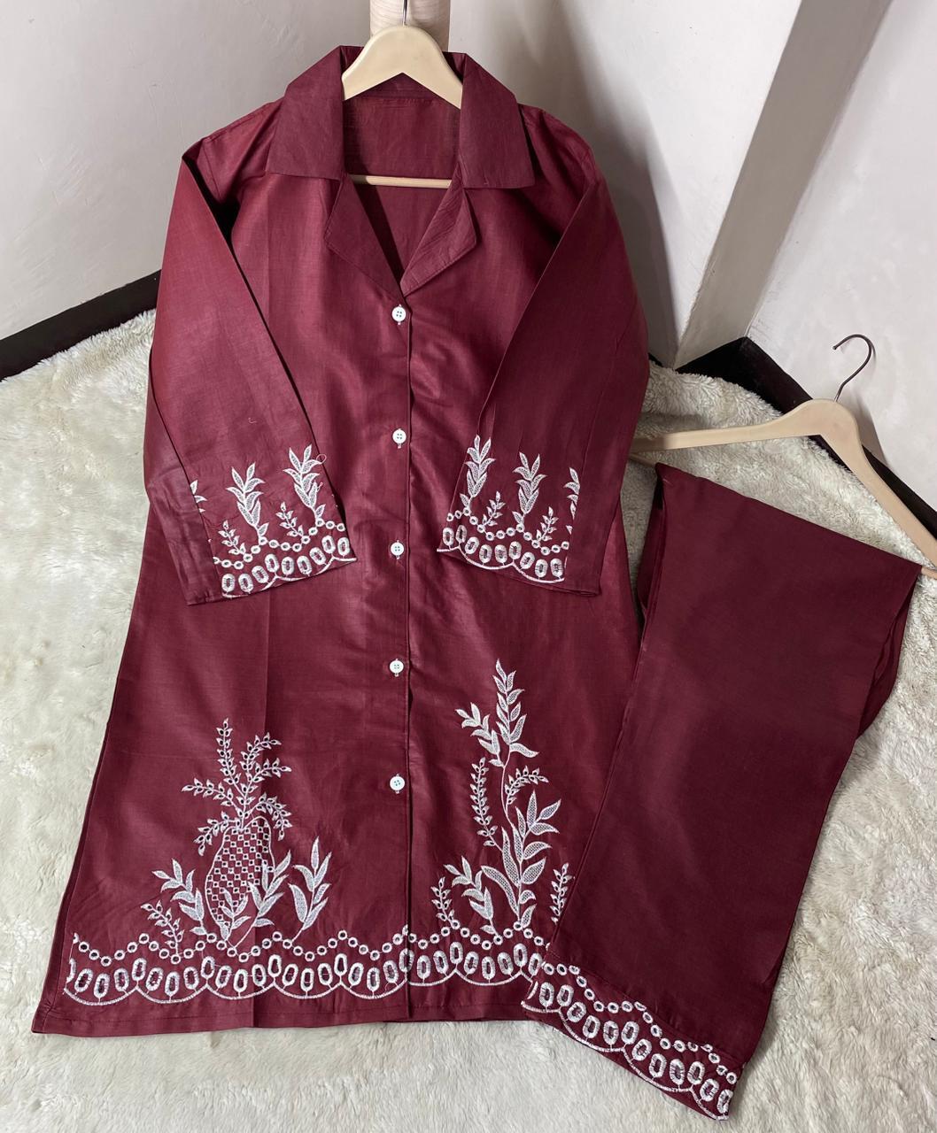 2 Pcs Women's Stitched Cotton Net Digital Print Shirt and Trouser Set