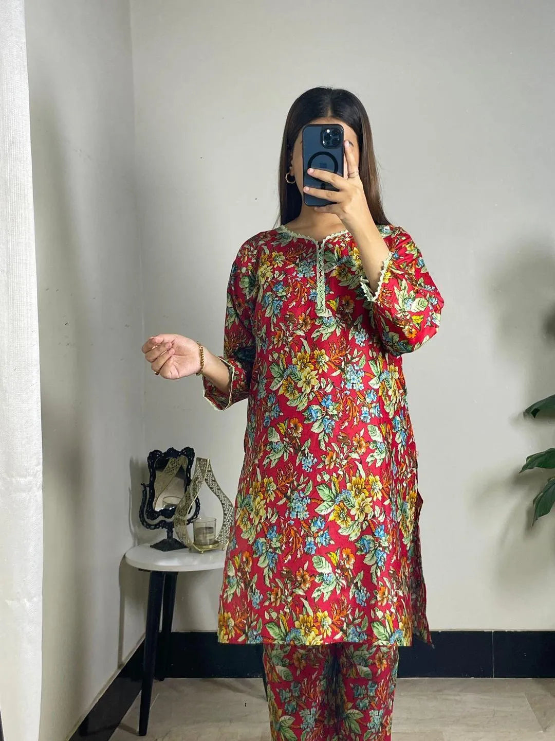 2 Pcs Women's Stitched Lawn Printed Shirt and Trouser Set