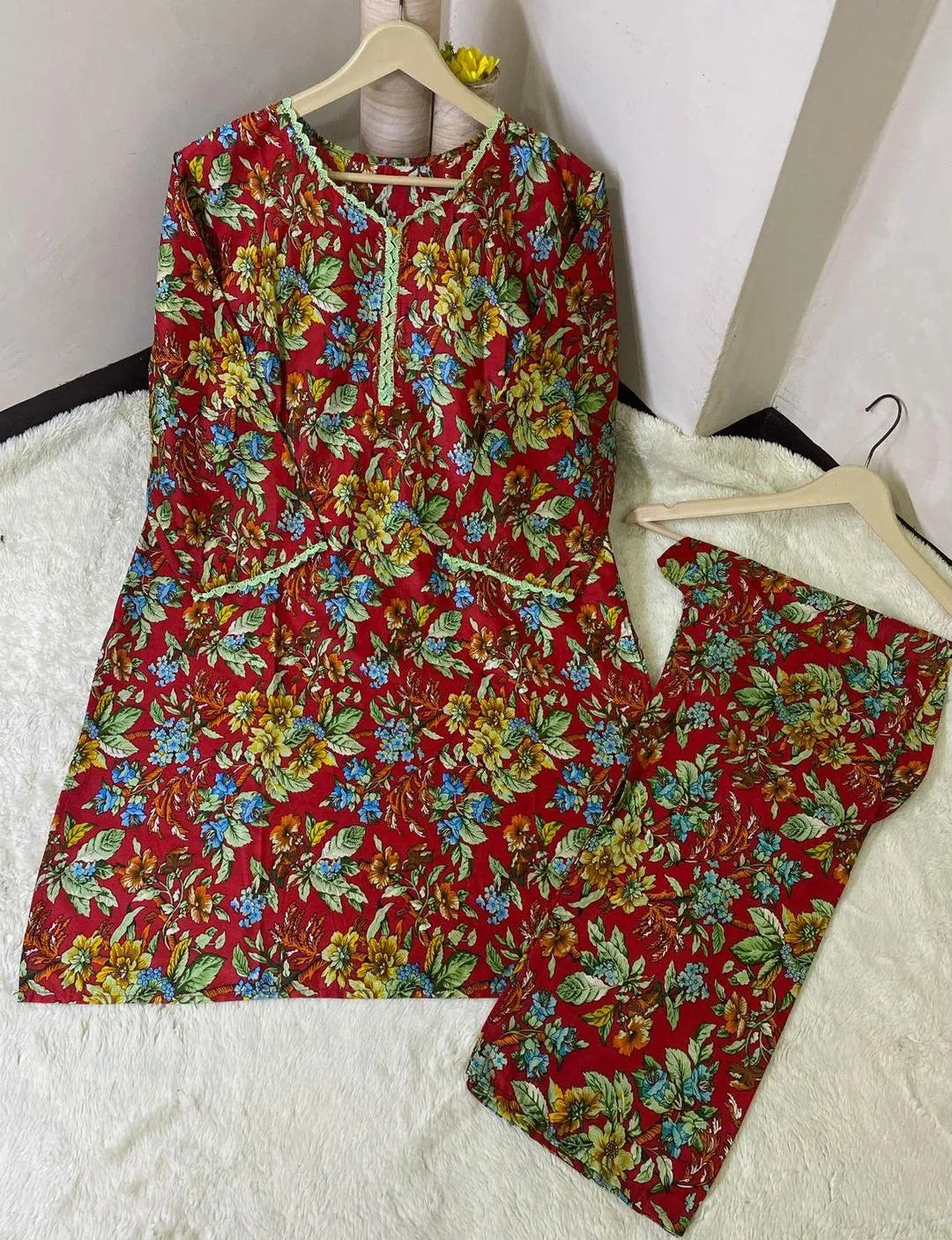 2 Pcs Women's Stitched Lawn Printed Shirt and Trouser Set