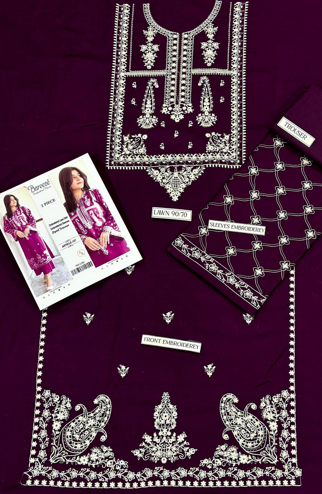 2 Pcs Women's Unstitched Embroidered Lawn Suit