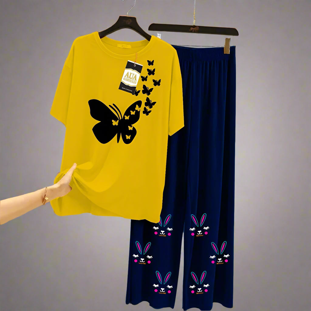 2 Pcs Women's Stitched Jersey Printed Sleepwear