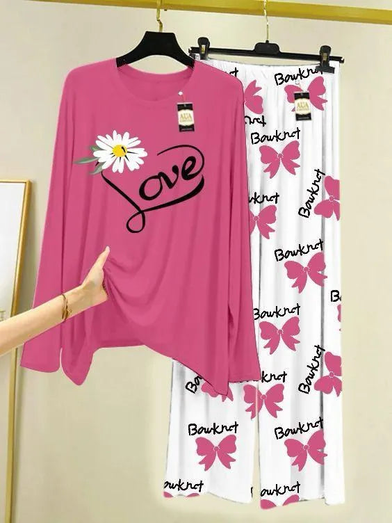 2 Pcs Women's Stitched Jersey Printed Night Suit