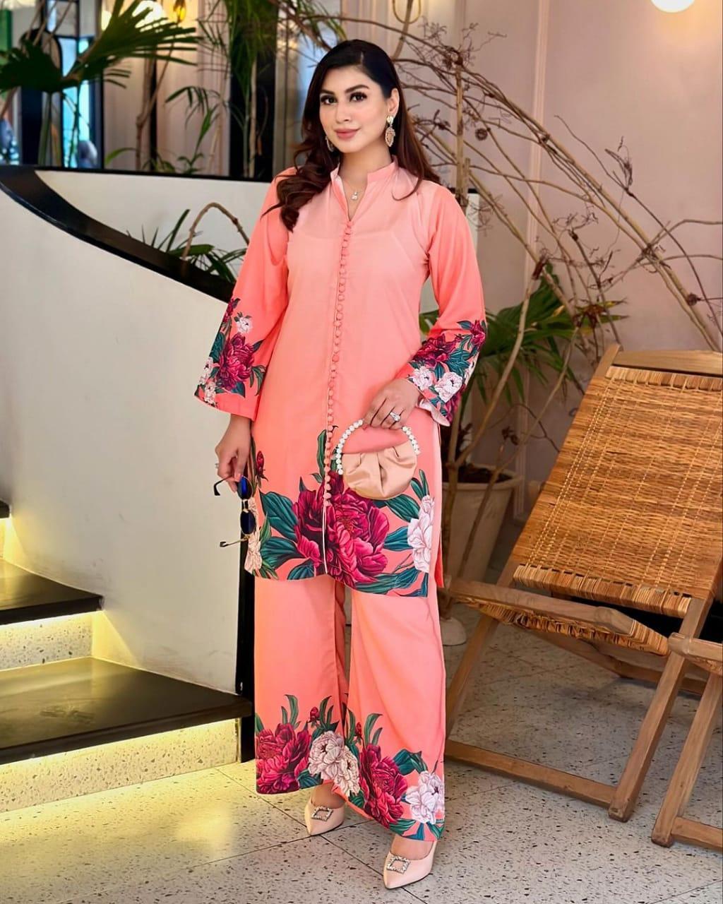 Stylish Women's Stitched Khaddar Digital Print Shirt and Trouser Set