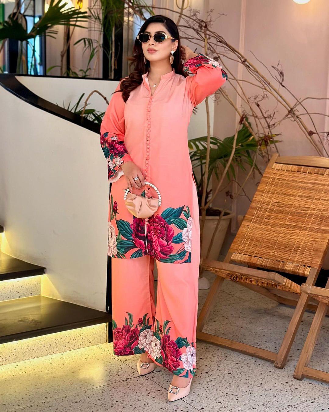 Stylish Women's Stitched Khaddar Digital Print Shirt and Trouser Set