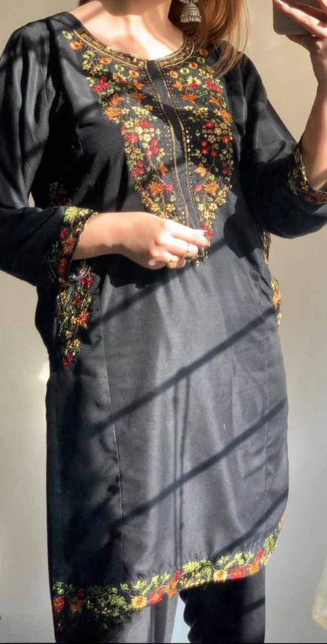 Women's Stitched Linen Embroidered Suit – 2 Pcs