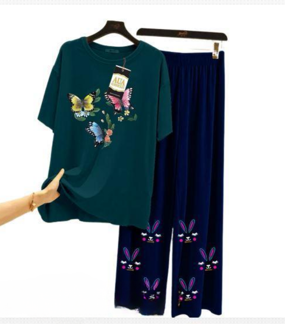 2 Pcs Women's Stitched Jersey Printed Sleepwear