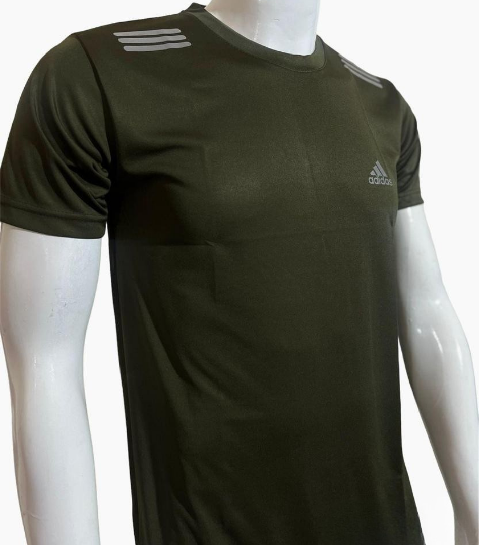 Black Adidas t-shirt on a mannequin with a white background